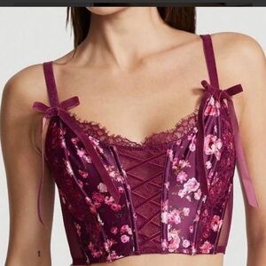 Victoria’s Secret Dream Angels Burgundy and Pink Lace Up Front Corset Bra Top